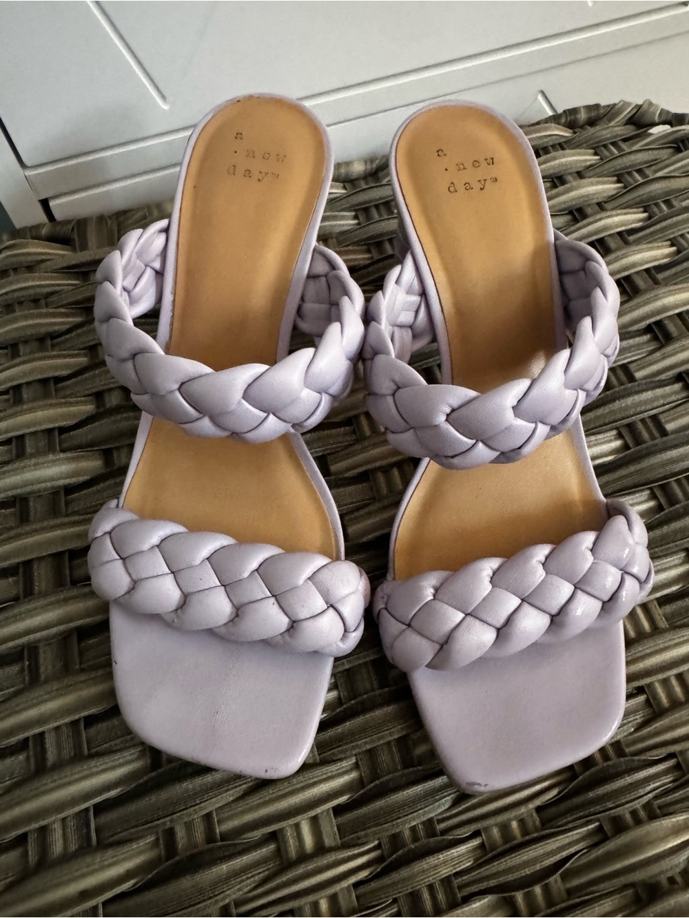 A New Day LAVENDER 7.5 Braided Slide Sandals Mules Heels